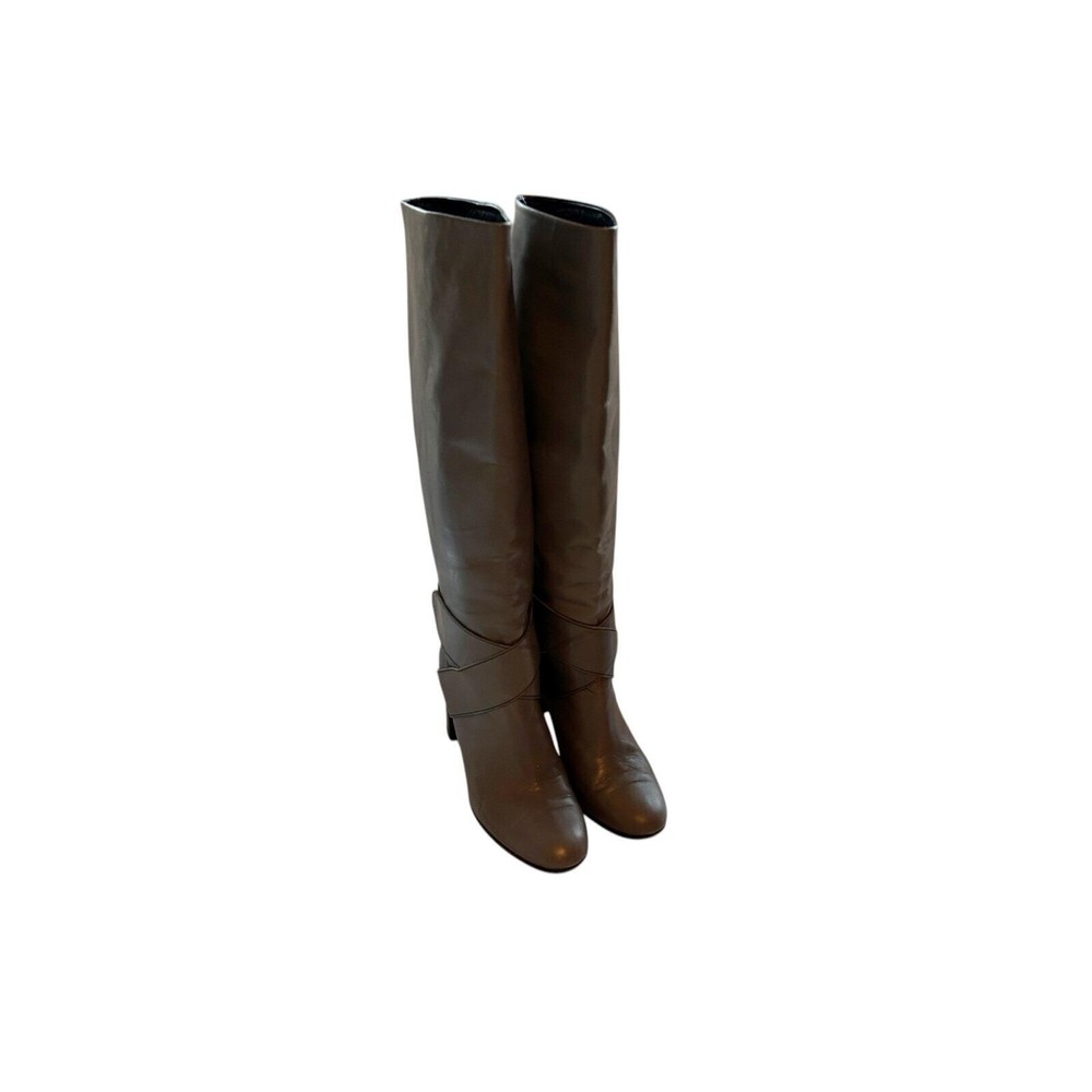 TIBI Tall Taupe Gray Brown Italy Buttery Soft Leather Boot 8 Ankle Harness Boho - Picture 4 of 12